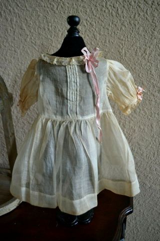 Darling Vintage Sheer Cotton Organdy Doll Dress For 20 " Doll Ribbons & Lace