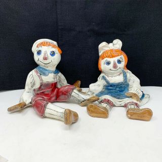 Vintage Raggedy Ann & Andy Hand Painted Statues Figurines 8 " Tall Large Ceramic