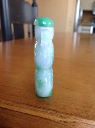 Vintage Carved Chinese White And Green Jade Snuff Bottle 5