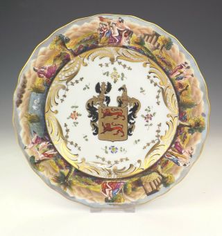 Antique Naples Italian Porcelain - Hand Painted Doccia Armorial Plate - Unusual