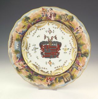 Antique Naples Italian Porcelain - Hand Painted Doccia Relief Armorial Plate