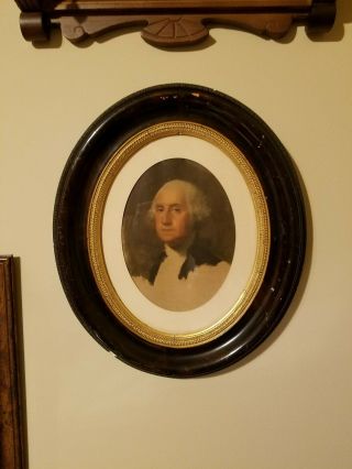 Antique Oval Framed Print Of George Washington Portrait By Gilbert Stuart