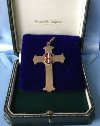 Antique Vintage Religious Pendant Patonce Cross Crucifix Enamel Monogram Ihs