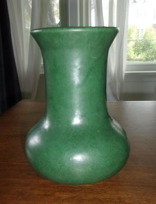 Vintage Antique Yellow Ware Prim Stoneware Moss Green Vase 7 "
