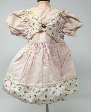 Vintage Pink Doll Dress With Cherry Print Trim 10 1/2 " Long Clothes