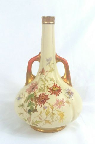 Antique Royal Worcester Vase Bulbous Body Double Handles 9,  1/2 "
