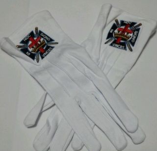 Masonic Freemasons Knights Templar Embroidered Dress Gloves
