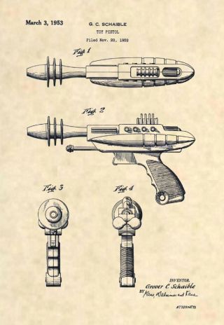 Pyrotomic Disintegrator Ray Gun Patent Art Print - Vintage Antique Toy Space - 454
