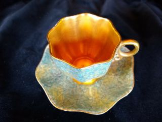 Antique Coalport Demitasse Cup & Saucer - Rare Textured Pattern W/gold Inlay