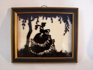 2 Antique Miniature Silhouette Reverse Painted on Glass Framed Deltex MISSIVE 2