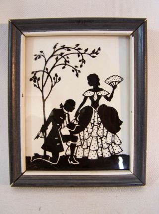 2 Antique Miniature Silhouette Reverse Painted on Glass Framed Deltex MISSIVE 3