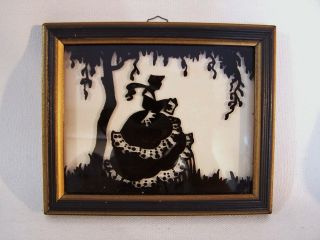 2 Antique Miniature Silhouette Reverse Painted on Glass Framed Deltex MISSIVE 4