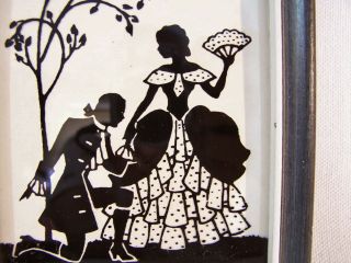 2 Antique Miniature Silhouette Reverse Painted on Glass Framed Deltex MISSIVE 5