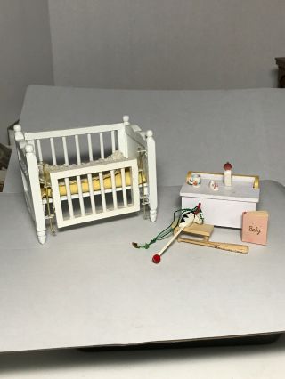 Vintage Dollhouse Miniature Crib Toy Box And More