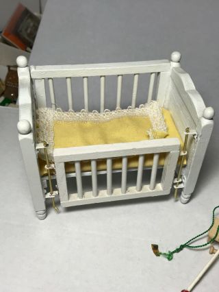 VINTAGE DOLLHOUSE MINIATURE CRIB TOY BOX AND MORE 2