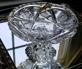 Antique Cut Glass Crystal Compote Signed Libbey 4 " Abp Antique 4