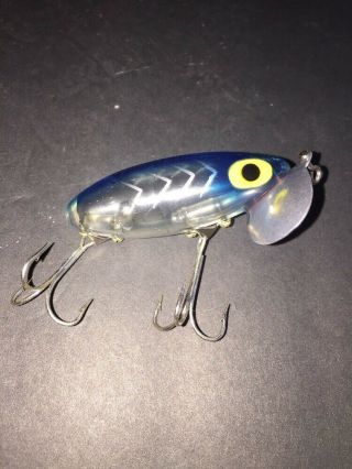 Vintage Fred Arbogast Jitterbug Clear Lure With Blue Back Fishing Lure