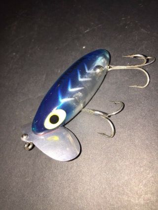 Vintage Fred Arbogast JITTERBUG Clear Lure With Blue Back Fishing Lure 4