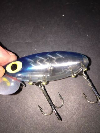 Vintage Fred Arbogast JITTERBUG Clear Lure With Blue Back Fishing Lure 7