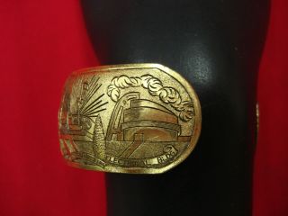 1939 YORK WORLD ' S FAIR CUFF BRACELET GOLD WASH FINISH 7