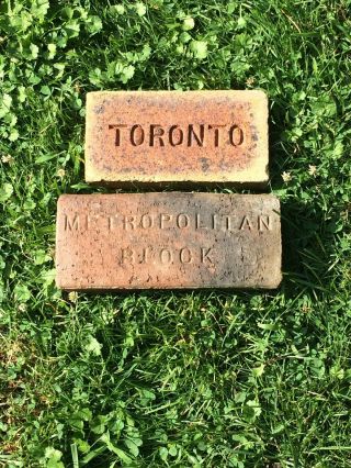 2 Antique Bricks Huge Jumbo Paver Block Labeled “metropolitan Block” & “toronto”
