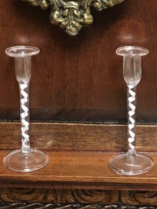 Antique Dollhouse Miniature Tall Glass Candlesticks