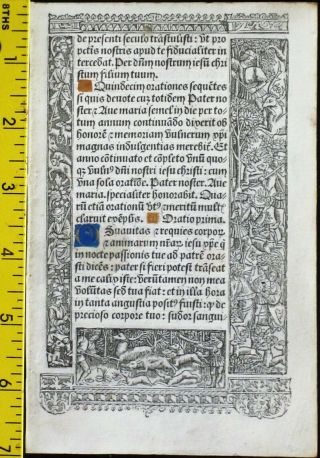Lge.  Printed Medieval Boh,  Deco.  Border Scenes,  Monsters,  Hunting Scenes,  Ca.  1500