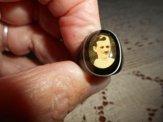 Gorgeous Antique Celluloid Photo Mourning Prison Ring