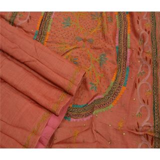 Sanskriti Antique Vintage Saree 100 Pure Silk Hand Beaded Craft Fabric Sari 2