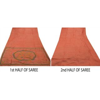Sanskriti Antique Vintage Saree 100 Pure Silk Hand Beaded Craft Fabric Sari 5