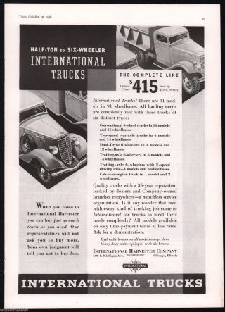 1936 International Harvester Antique Dump Truck & Others Ad