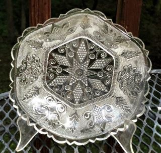 Antique Lacy Glass " Scroll & Diamonds ",  Hexagonal Bowl,  C.  1840