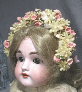 Vintage Doll Hat - Garland - Headband - Ivory Wax Flowers & Pink Flocked