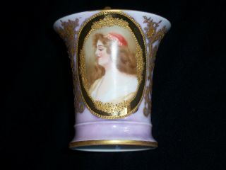 Antique Limoges Miniature Portrait Cup T & V France Heavily Gilded Kpm Style