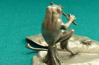 Vintage Signed Achille Gamba Novelty Frog on Lily Pad Playing Flute Figure 4