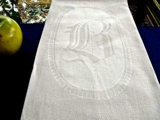Antique Victorian Chic Huck Linen Bath Huge 26x43 Towel Damask Gothic Monogram B