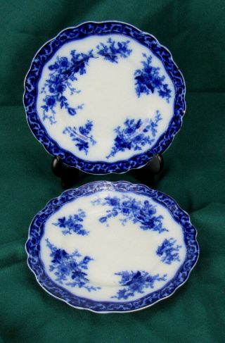 2 Antique Flow Blue Plates Touraine 8 3/4 " Stanley Pottery Staffordshire