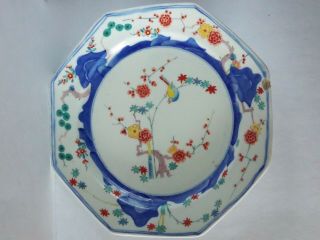 antique Derby porcelain Kakiemon quail octagonal plate painted mark 4