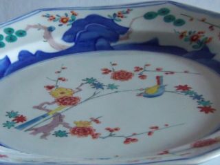 antique Derby porcelain Kakiemon quail octagonal plate painted mark 8