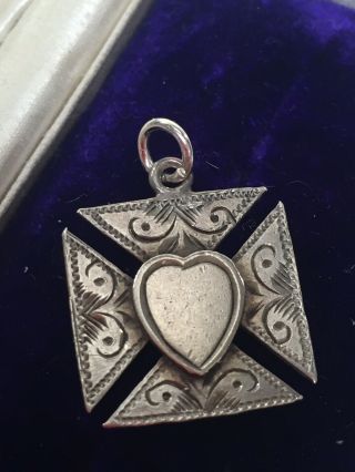 Antique Victorian Hallmarked C1895 Engraved Maltese Cross Sweetheart Pendant