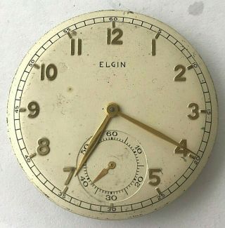 10s - Antique 1942 Elgin Winding Pocket Watch Movement W.  Seconds Register,  546