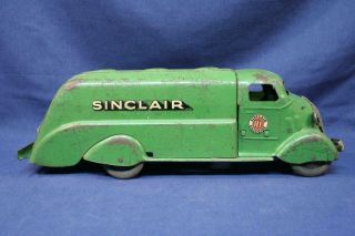 Rare Antique 1930s Sinclair H - C Gasoline Pressed Tin Tanker Toy Truck Wood Tires