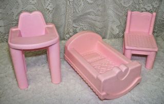Vintage Barbie Baby Doll Furniture Cradle High Chair And Chair