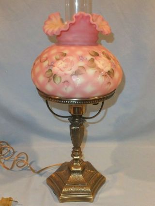 Old Pink Quilt Floral Fenton Table Lamp
