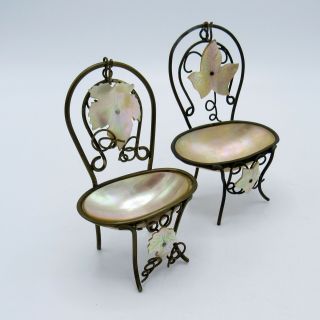 Antique French Mini Chairs Jewelry Displays Mop Palais Royal Ormolu,  Nr