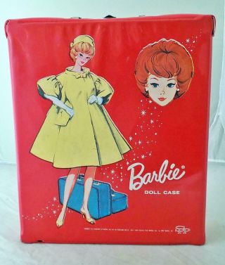 Vintage 1963 Barbie Doll Case With Cardboard Accessories Drawer Red Mattel