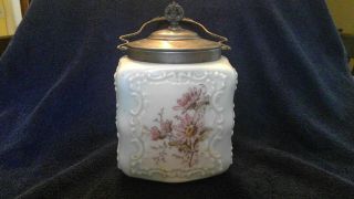 Victorian Decorated Covered Glass Canister 4 - Piece Mold Antique 8.  5x6x6