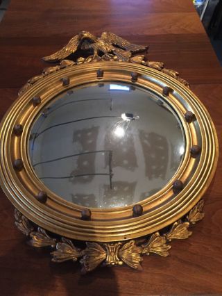 Antique Large Federal Eagle Convex Gold Wood Mirror