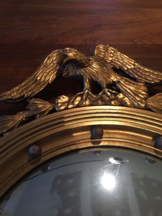 Antique Large Federal Eagle Convex Gold Wood Mirror 2