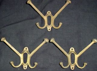 Victorian Coat Hooks Matching Set 3 Antique Brass - Colored Iron Quadruple Hangers